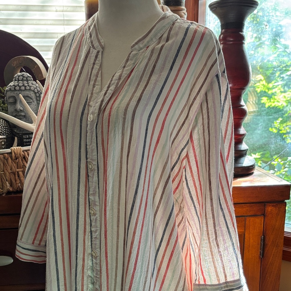 Pennington’s Striped Button-Down Linen Tunic, Size 1X, excellent condition